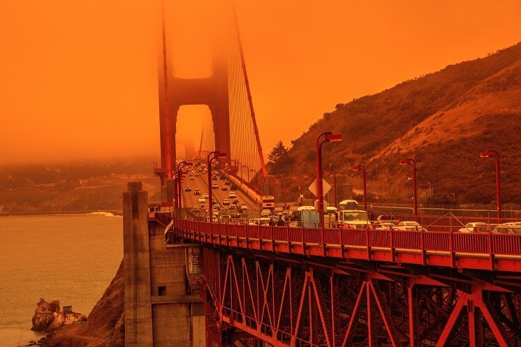 Golden gate bridge in California fires