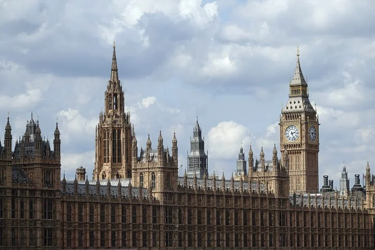View of UK parliament buildings including Big Ben