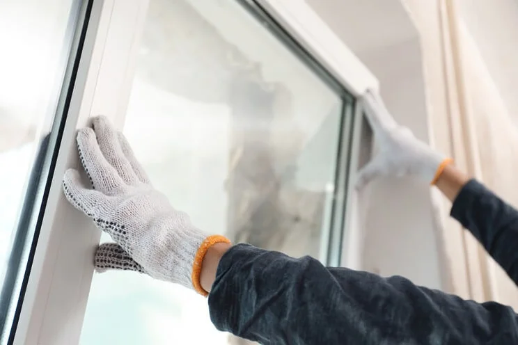 Someone installing a window