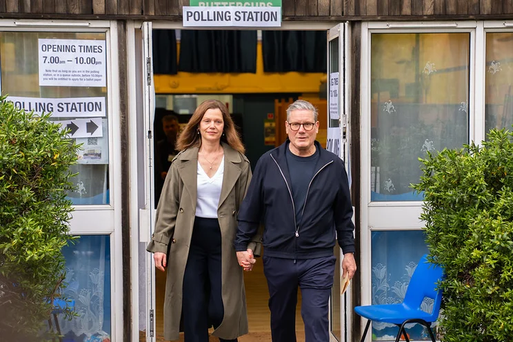 Keir Starmer, leader of the Labour Party, and his wife, Victoria Starmer, after casting their votes in the local and London Mayoral election. Picture date: Thursday May 2, 2024