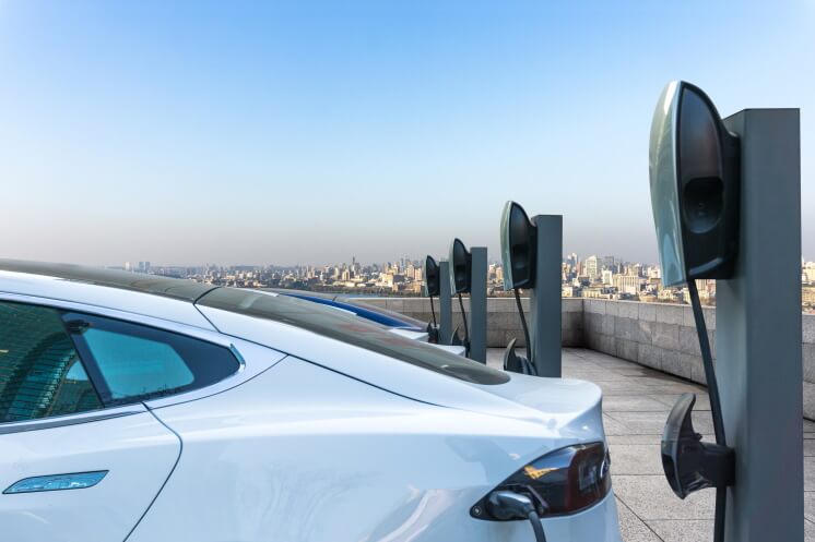 electric car charging on a roof