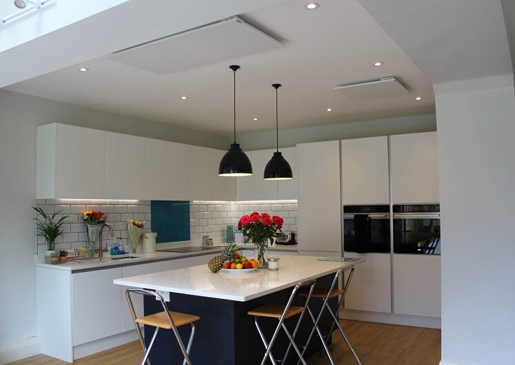 Ceiling-mounted infrared heating panels by Herschel
