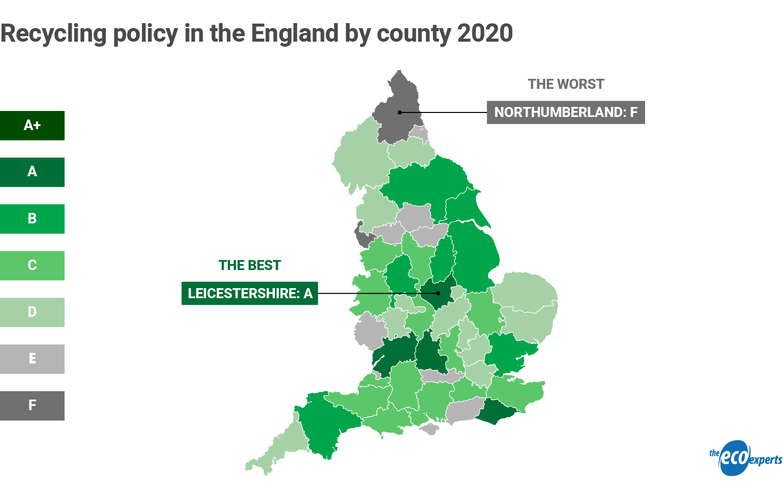 map of England showing each county's recycling policy