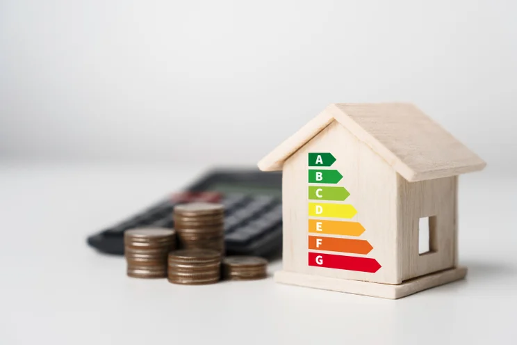 An EPC rating on a wooden house