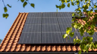 Solar electric panels on a house roof