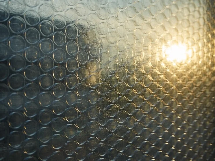 Bubble wrap covering a window for insulation