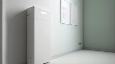 A CGI mockup image of a household integrated battery energy storage system.