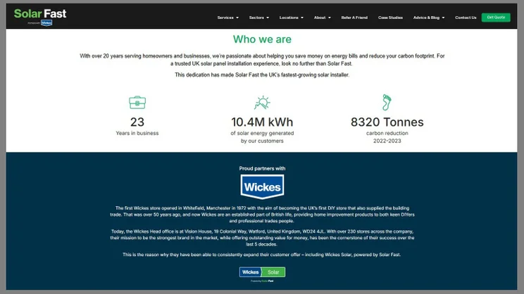 Solar Fast's 'Who we are' page