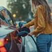 A person plugging an EV charger into a car