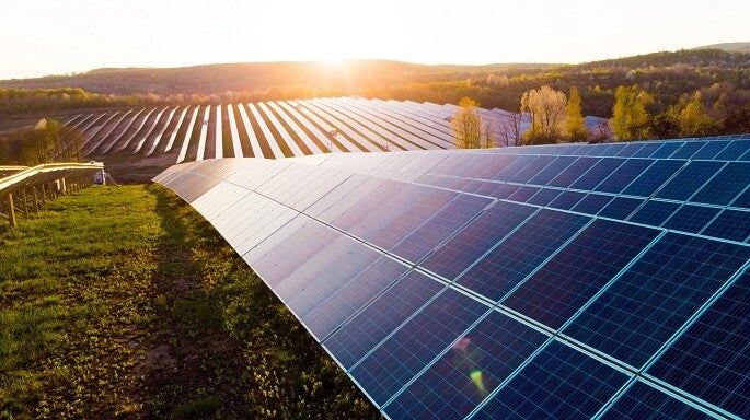 solar panels at sunset