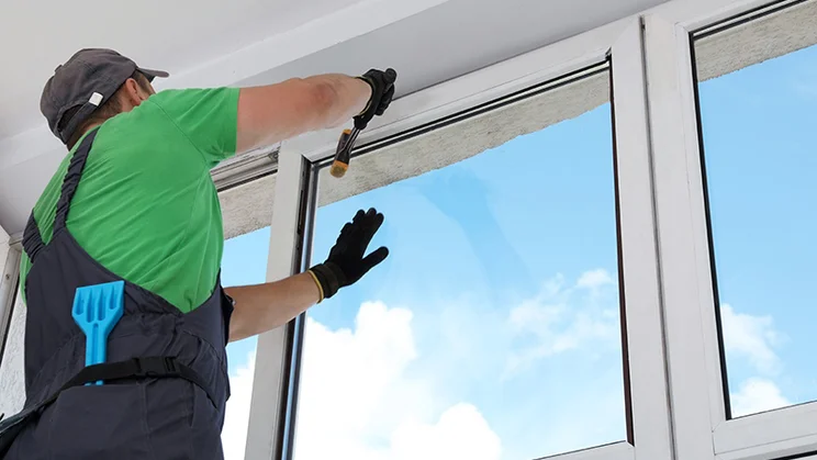 Engineer repairing double glazed window