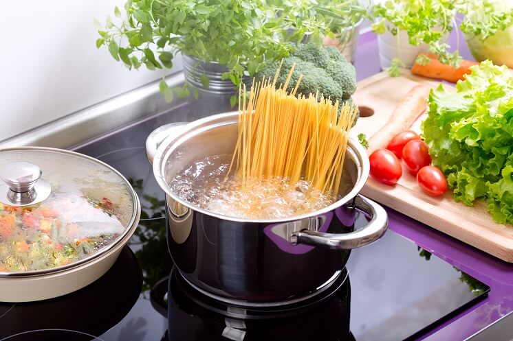 pasta cooking on stove