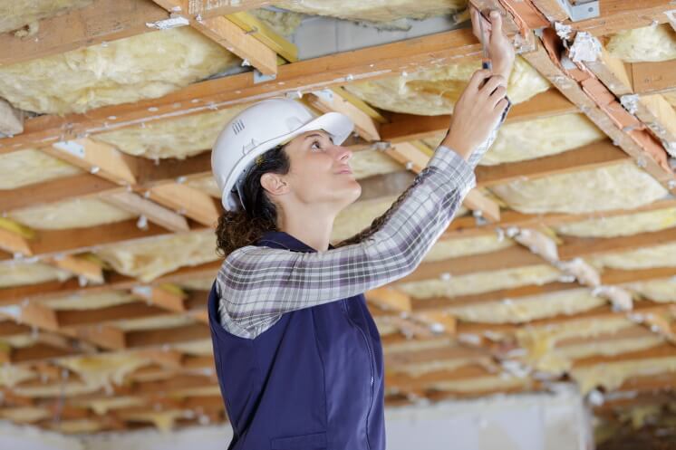 woman installs loft insulation