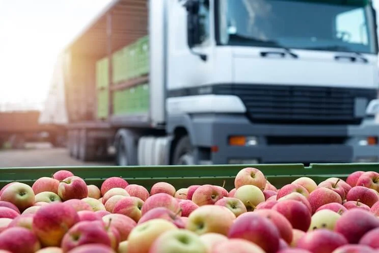 Apples being delivered in a truck