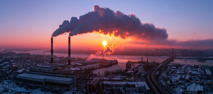 emissions floating from a factory