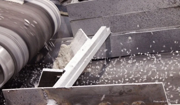 Glass granulate being extracted from a solar panel during the recycling process