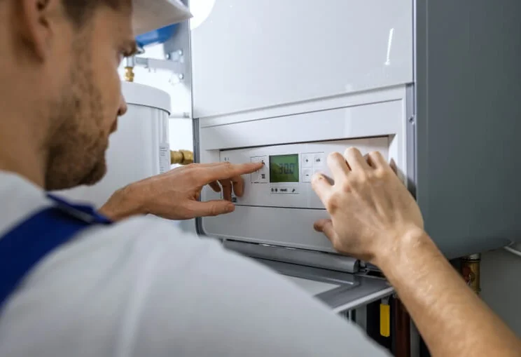 person installing a boiler