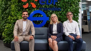 Mete Coban MBE, deputy mayor for environment and energy (left), Lilli Matson, TfL’s chief safety, health and environment office (centre) and Matthieu Hue, CEO, EDF Renewables (right)