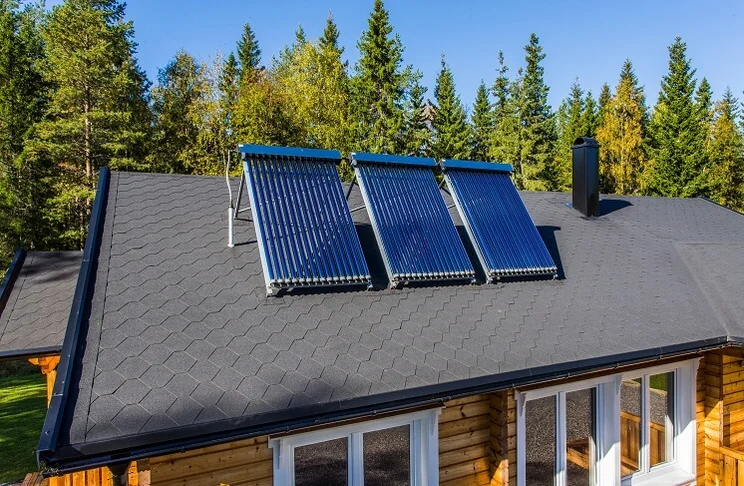 A solar water heaters systems that uses evacuated tubes installed on a roof