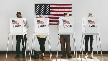 people voting at US poll station