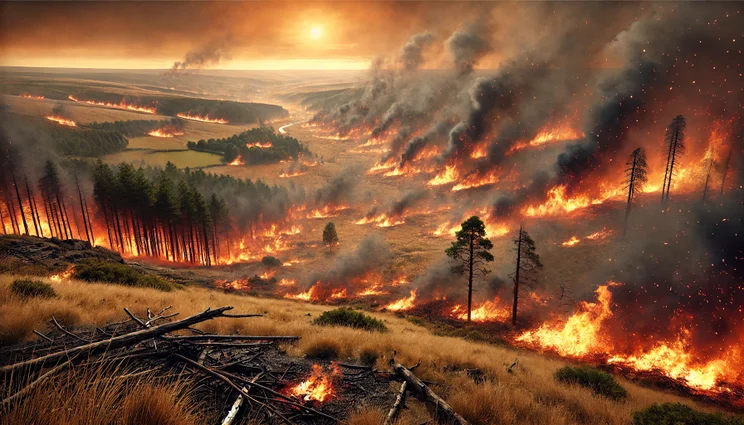 AI generated image depicting wildfires in the UK by 2100