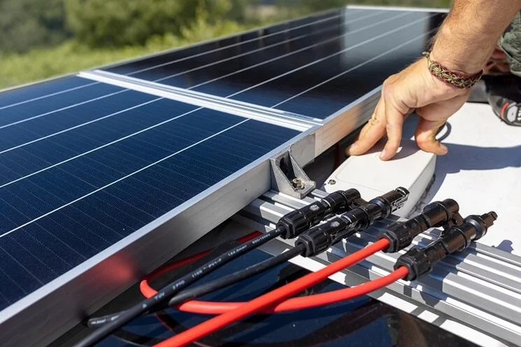 Solar panel wires during installation