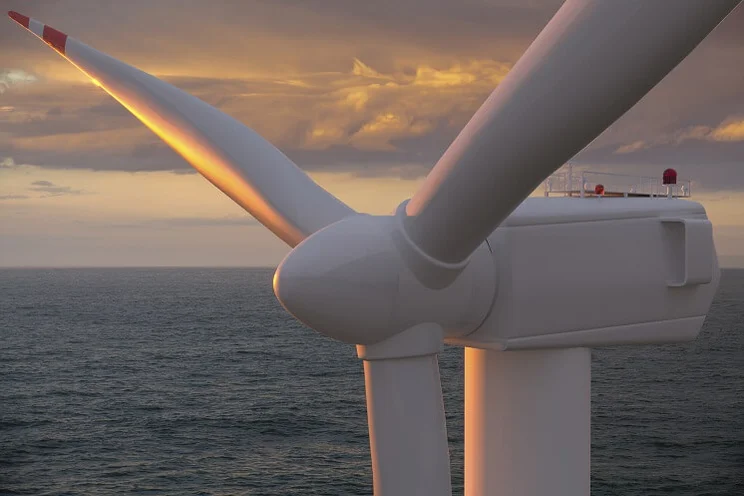 close up of offshore wind turbine blades
