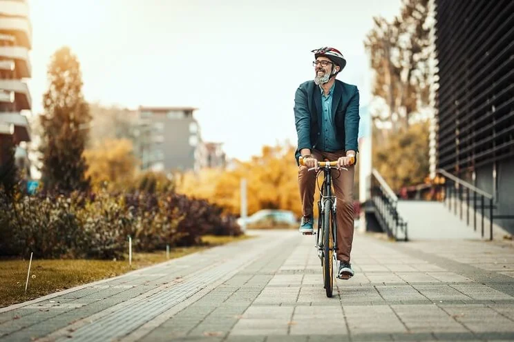 Man cycling to work