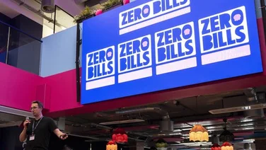 A billboard that says 'Zero Bills'