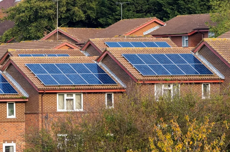 Rows of houses with solar panels