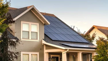 Solar photovoltaic panels on a house roof