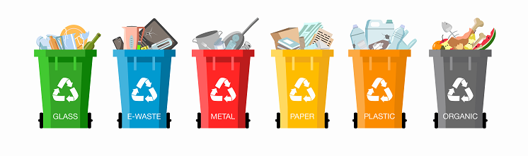 cartoon recycling bins