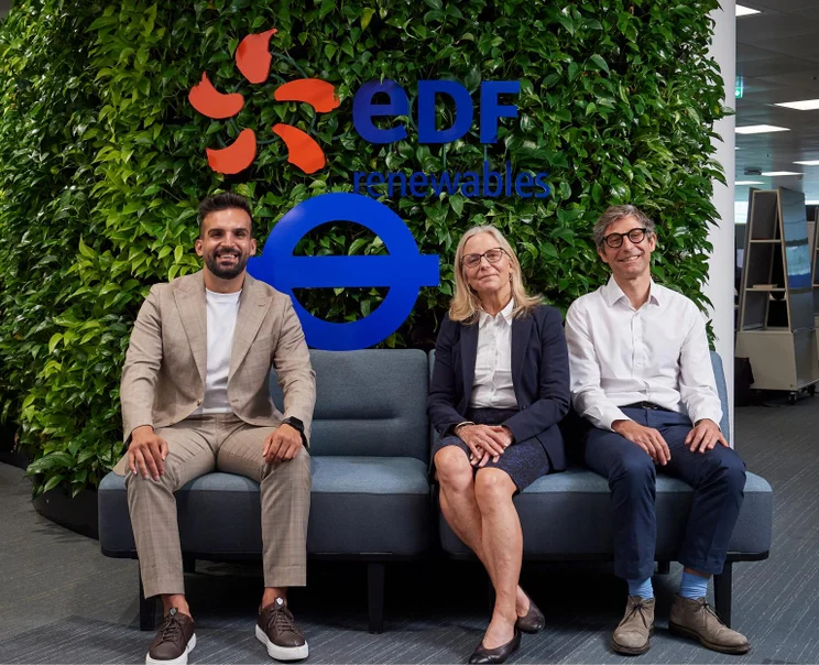 Mete Coban MBE, deputy mayor for environment and energy (left), Lilli Matson, TfL’s chief safety, health and environment office (centre) and Matthieu Hue, CEO, EDF Renewables (right)