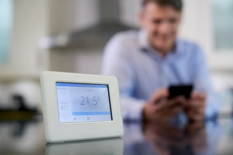 man uses smart meter through mobile app