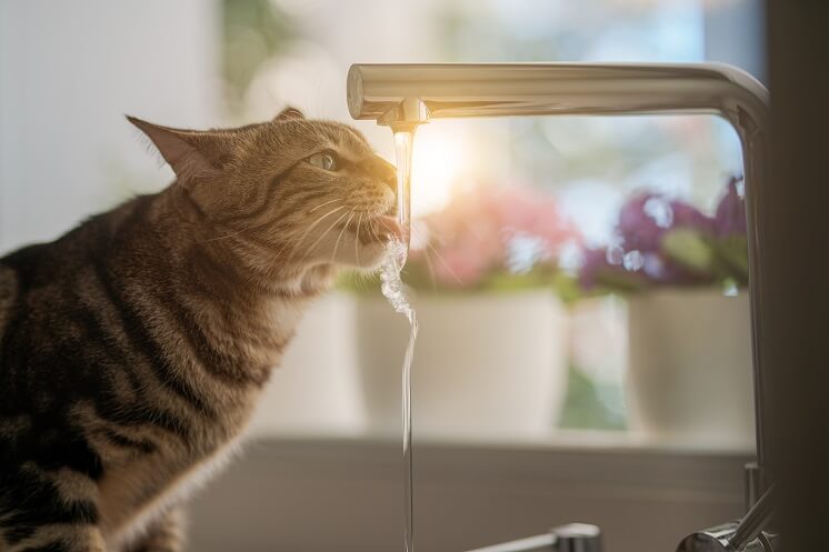 Cat drinking water out of tap