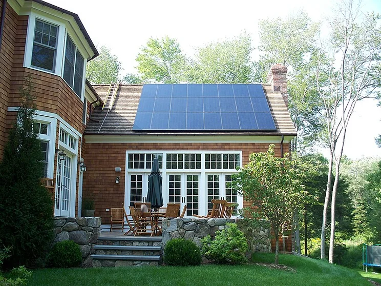 Solar panels installed on a pitched roof.