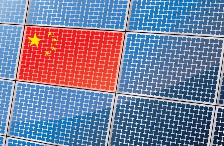 The Chinese flag on a solar panel