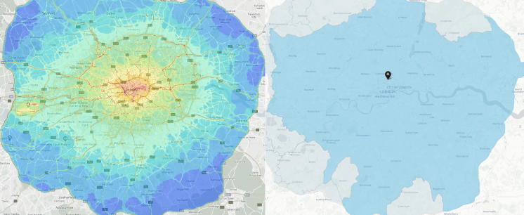 NO2 levels in London in 2016 and on March 20 2020