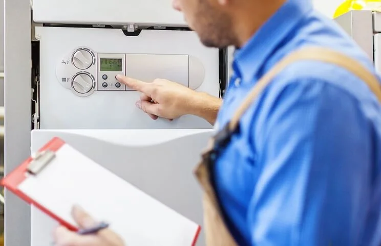 Installer checking the gas boiler