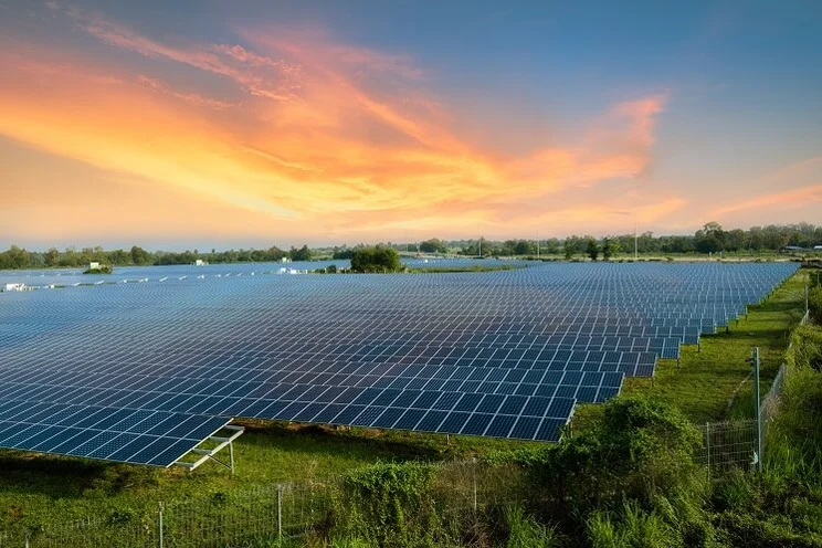 solar panels at sunset
