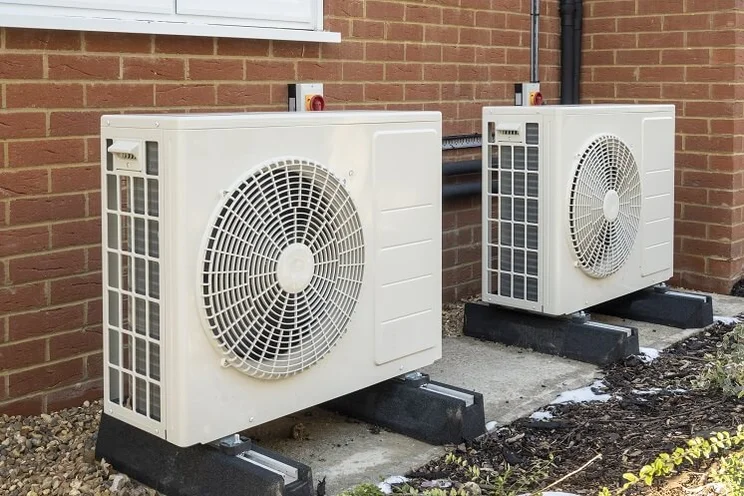 Two heat pumps outside