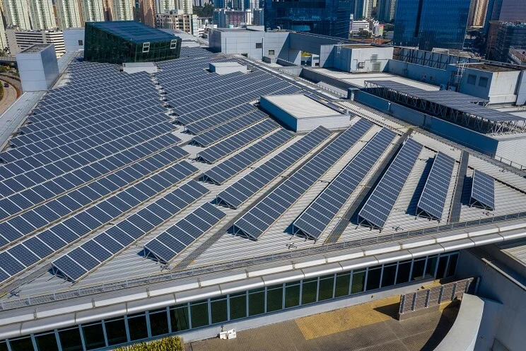Solar panels on a city roof