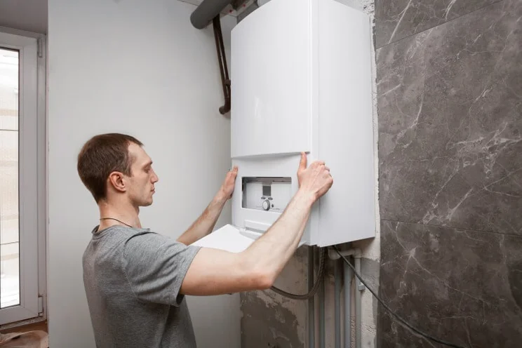 installer fitting a boiler