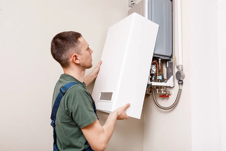 Someone installing a gas boiler
