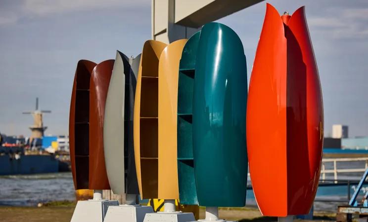 Colourful flower turbines on the coast