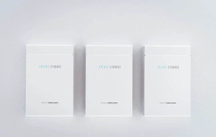 three white energy storage battery installed in a row on white wall