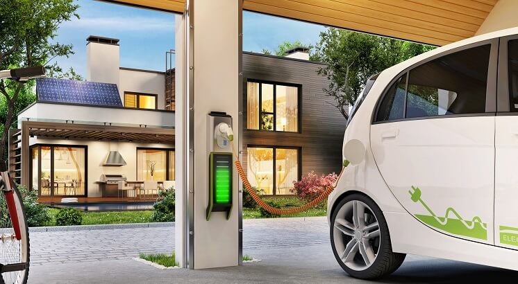 solar panels charging electrical vehicle
