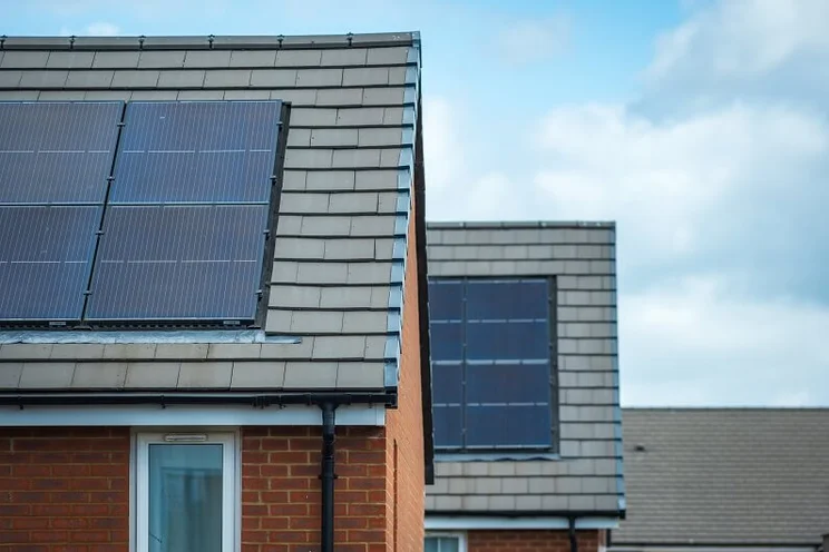 Solar panels on the roof of two new build homes in the UK