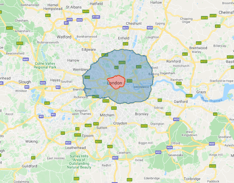 the old and new ULEZ areas on a map