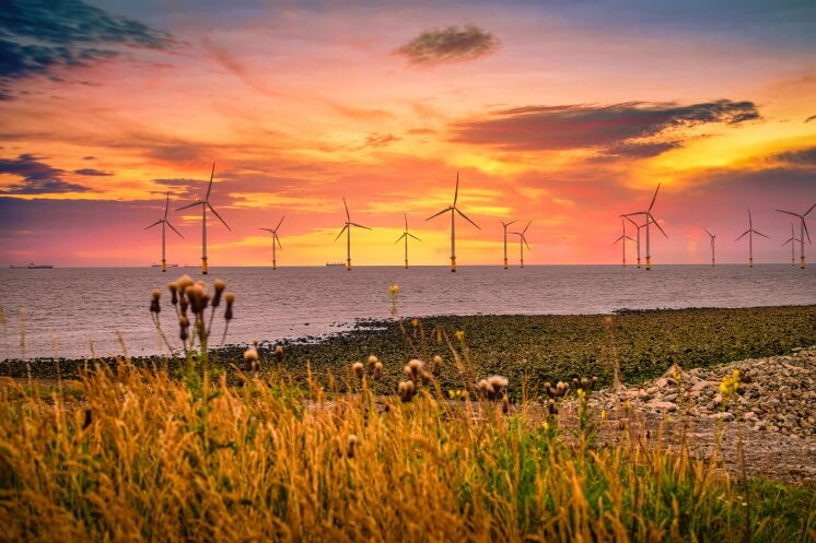 offshore wind turbines seen from the English coast